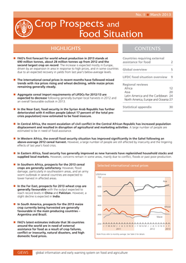 Crop Prospects and Food Situation