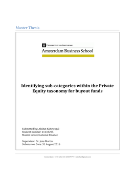 Identifying Sub-Categories Within the Private Equity Taxonomy for Buyout Funds