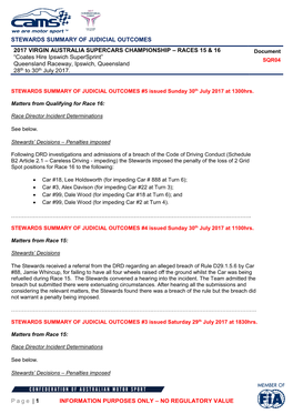 STEWARDS SUMMARY of JUDICIAL OUTCOMES Page