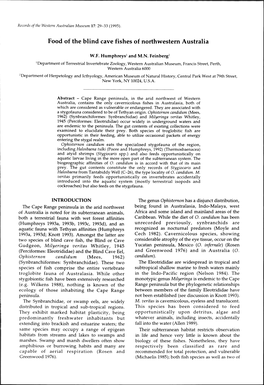 Food of the Blind Cave Fishes of Northwestern Australia