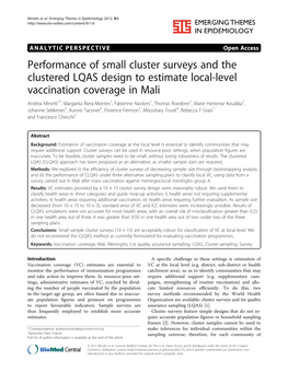 Performance of Small Cluster Surveys and the Clustered LQAS Design To