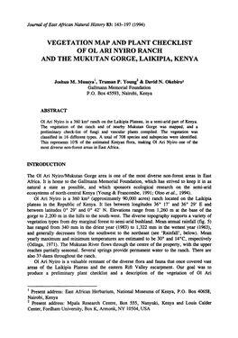 Vegetation Map and Plant Checklist of Ol Ari Nyiro Ranch and the Mukutan Gorge, Laikipia, Kenya