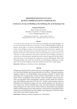 ARSITEKTUR BANGUNAN SUCI DI SITUS INDIHIANG KOTA TASIKMALAYA Architecture the Sacred Building at the Indihiang Site of Tasikmalaya City