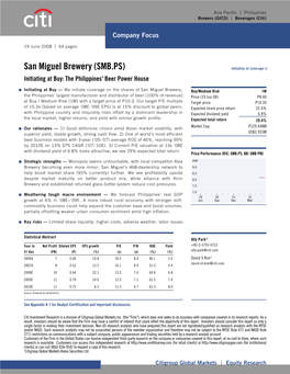 San Miguel Brewery (SMB.PS) Initiation of Coverage  Initiating at Buy: the Philippines' Beer Power House