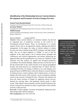 Identification of the Relationship Between Tourism Industry Development and Economic Growth of Zanjan Province