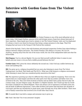 Interview with Gordon Gano from the Violent Femmes