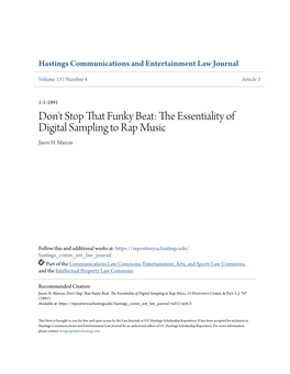 The Essentiality of Digital Sampling to Rap Music Jason H