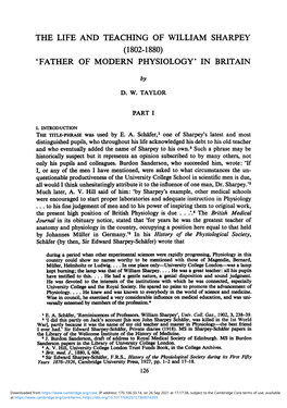 The Life and Teaching of William Sharpey (1802-1880) 'Father of Modern Physiology' in Britain