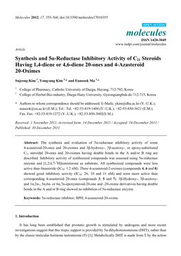 Synthesis and 5Α-Reductase Inhibitory Activity of C21 Steroids Having 1,4-Diene Or 4,6-Diene 20-Ones and 4-Azasteroid 20-Oximes