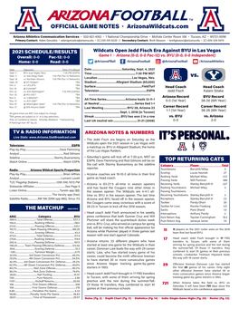 Vs. OFFICIAL GAME NOTES · Arizonawildcats.Com