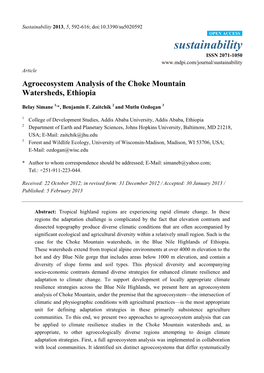 Agroecosystem Analysis of the Choke Mountain Watersheds, Ethiopia