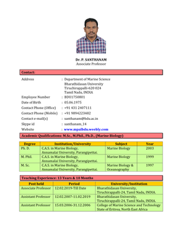Dr. P. SANTHANAM Associate Professor Contact
