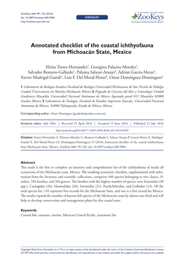 ﻿Annotated Checklist of the Coastal Ichthyofauna from Michoacán State