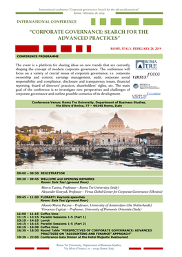 “Corporate Governance: Search for the Advanced Practices” Rome, February 28, 2019