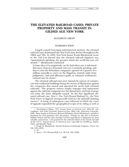 The Elevated Railroad Cases: Private Property and Mass Transit in Gilded Age New York