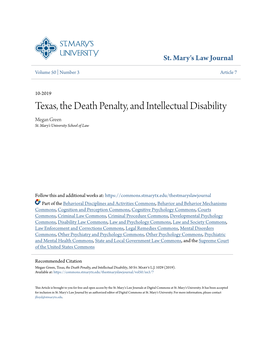 Texas, the Death Penalty, and Intellectual Disability Megan Green St