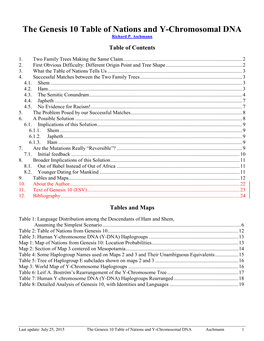 The Genesis 10 Table of Nations and Y-Chromosomal DNA Richard P