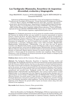 Los Tardigrada (Mammalia, Xenarthra) De Argentina: Diversidad, Evolución Y Biogeografía