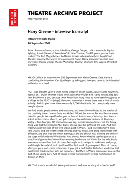 Harry Greene – Interview Transcript