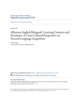 Albanian-English Bilinguals' Learning Contexts and Emotions: a Cross-Cultural Perspective on Second-Language Acquisition