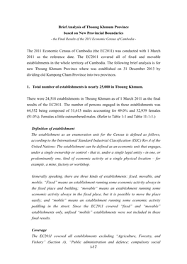 Brief Analysis of Tboung Khmum Province Based on New Provincial Boundaries - the Final Results of the 2011 Economic Census of Cambodia