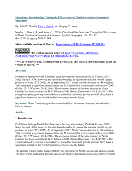 Viticultural Site Selection: Testing the Effectiveness of North Carolina's Commercial Vineyards By