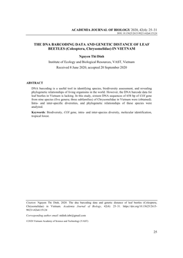 THE DNA BARCODING DATA and GENETIC DISTANCE of LEAF BEETLES (Coleoptera, Chrysomelidae) in VIETNAM