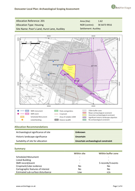 Doncaster Local Plan: Archaeological Scoping Assessment Allocation
