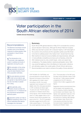 Voter Participation in the South African Elections of 2014 Collette Schulz-Herzenberg