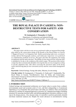 The Royal Palace in Caserta: Non- Destructive Tests for Safety and Conservation