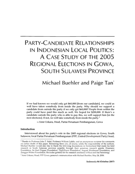 Party-Candidate Relationships in Indonesian Local Politics: a Case Study of the 2005 Regional Elections in Gow A, South Sulawesi Province