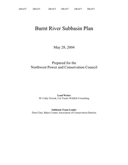Burnt River Subbasin Plan