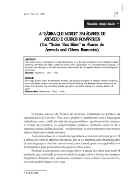 UE MORDE” EM ÁLVARES DE AZEVEDO E OUTROS ROMÂNTICOS (The “Satire That Bites” in Álvares De Azevedo and Others Romantics)