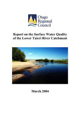 Report on the Surface Water Quality of the Lower Taieri River Catchment