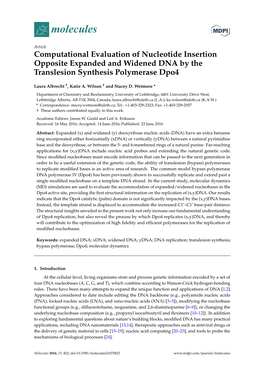 Computational Evaluation of Nucleotide Insertion Opposite Expanded and Widened DNA by the Translesion Synthesis Polymerase Dpo4
