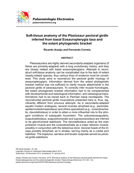 Soft-Tissue Anatomy of the Plesiosaur Pectoral Girdle Inferred from Basal Eosauropterygia Taxa and the Extant Phylogenetic Bracket