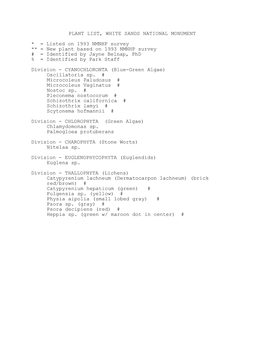 PLANT LIST, WHITE SANDS NATIONAL MONUMENT * = Listed