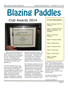 Club Awards 2014 in the Newsletter