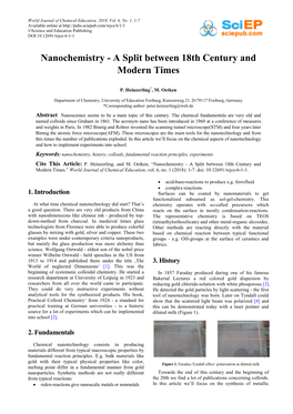 Nanochemistry - a Split Between 18Th Century and Modern Times