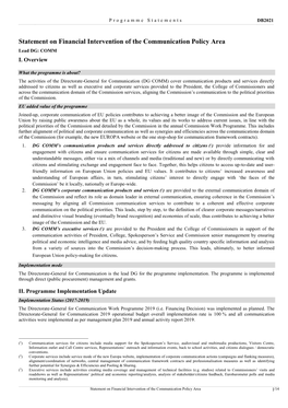 Statement on Financial Intervention of the Communication Policy Area Lead DG: COMM I