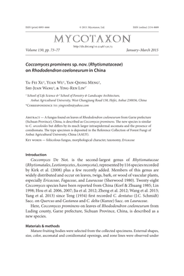 &lt;I&gt;Coccomyces Prominens&lt;/I&gt; Sp. Nov. (&lt;I&gt;Rhytismataceae&lt;/I&gt;) on &lt;I