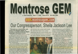 Our Congressperson, Sheila Jackson Lee This Post on a Recent Lobby Visit and Will Do for the Coming Weeks/Months