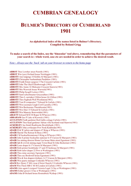 Cumbrian Genealogy 1901