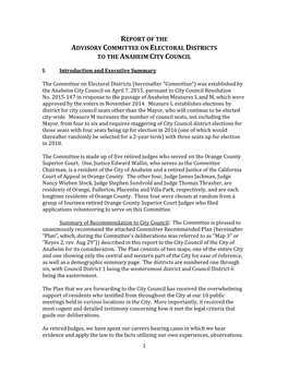 Report of the Advisory Committee on Electoral Districts to the Anaheim City Council