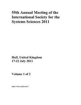 55Th Annual Meeting of the International Society for the Systems Sciences 2011