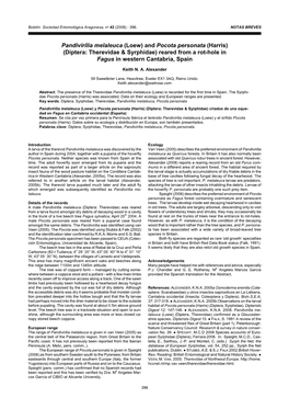 Pandivirilia Melaleuca (Loew) and Pocota Personata (Harris) (Diptera: Therevidae & Syrphidae) Reared from a Rot-Hole in Fagus in Western Cantabria, Spain