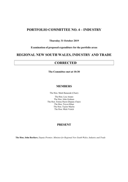 Regional New South Wales, Industry and Trade Corrected