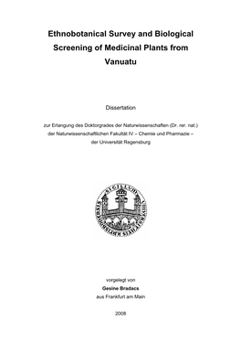 Ethnobotanical Survey and Biological Screening of Medicinal Plants from Vanuatu