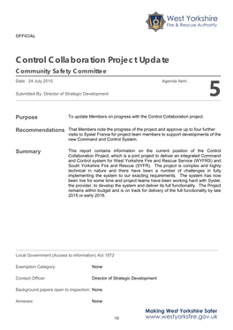 Control Collaboration Project Update Community Safety Committee