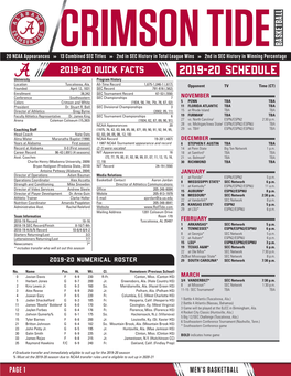 2019-20 SCHEDULE University Program History Location Tuscaloosa, Ala